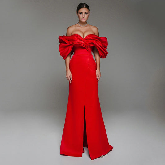 Robe de Bal de Forme Sirène Rouge en Satin