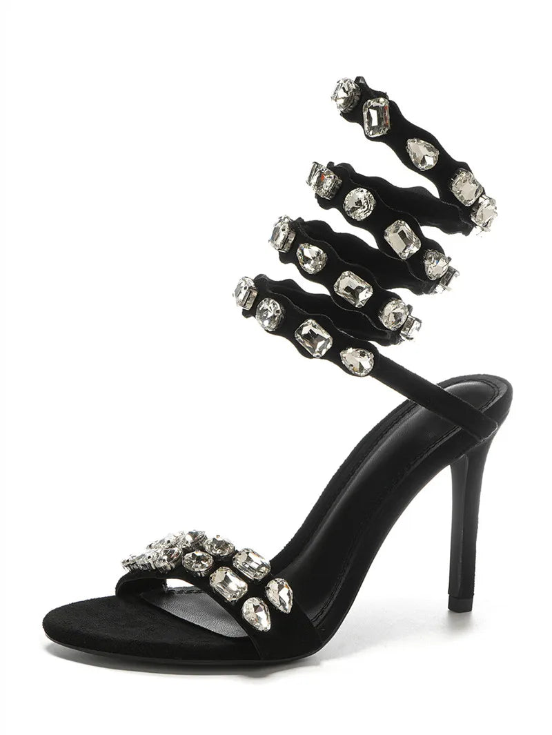 Star style luxe cristal embelli Wraparound femmes sandales talons aiguilles gladiateur sandales été mariage chaussures de bal