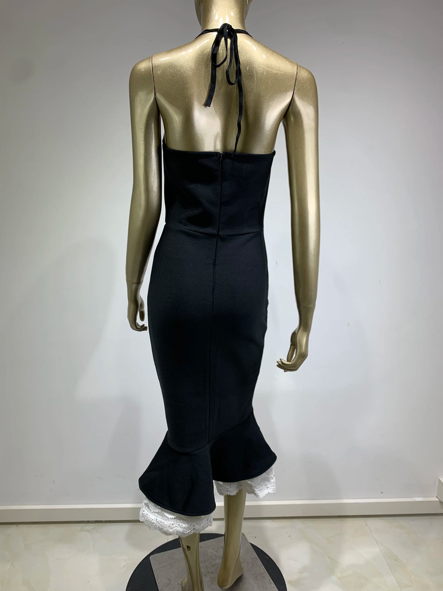 Robe de sirène noire dos nu sexy pour femmes