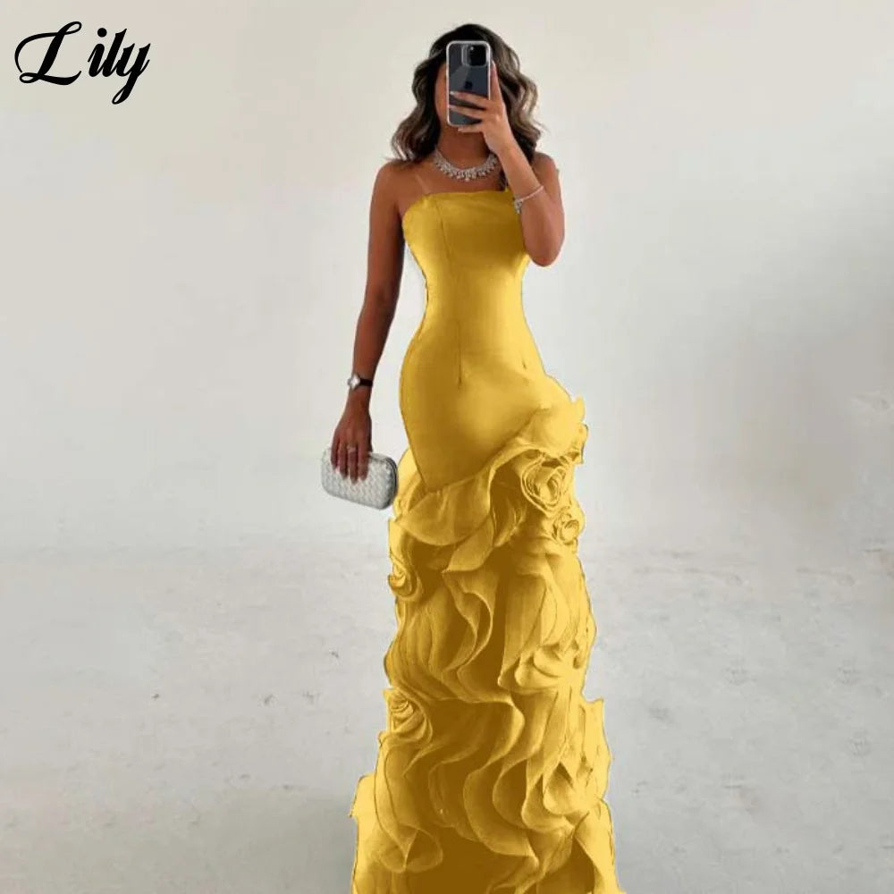 Lily bordeaux robe formelle élégante sans manches volants robe de bal sans bretelles plissé femme robes de soirée robe de bal personnalisé