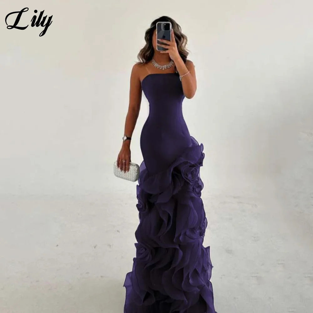 Lily bordeaux robe formelle élégante sans manches volants robe de bal sans bretelles plissé femme robes de soirée robe de bal personnalisé