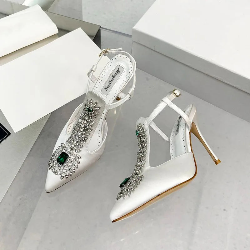 2025 luxe femmes talons hauts strass pointu mariage luxe tapis rouge