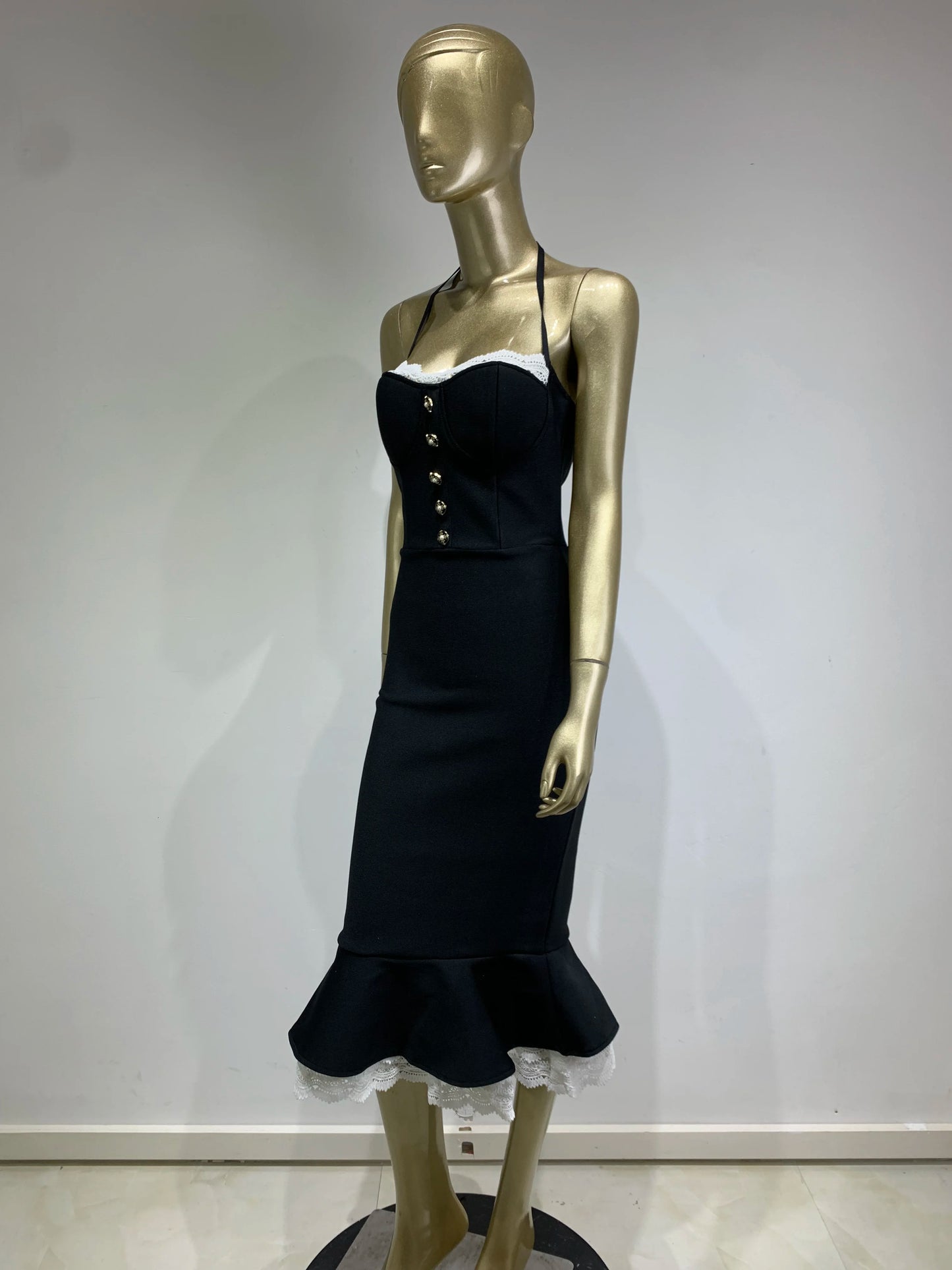 Robe de sirène noire dos nu sexy pour femmes