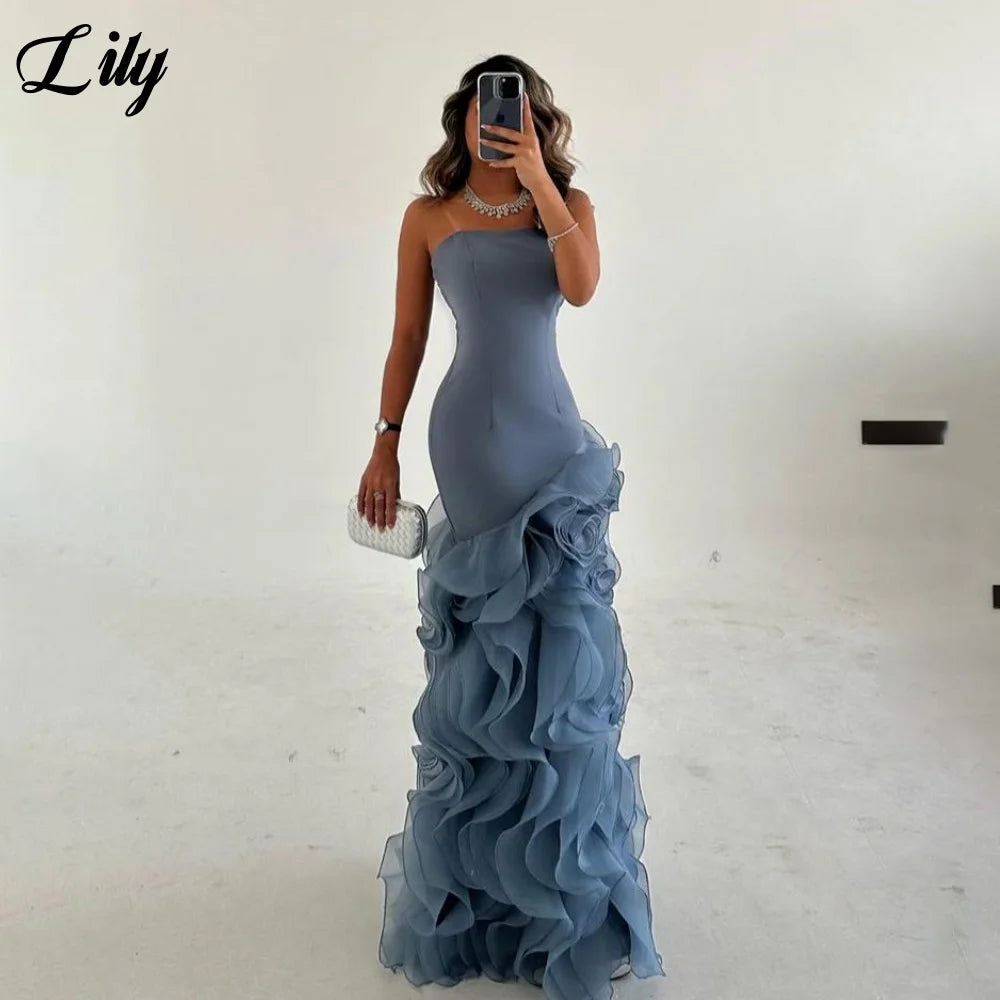 Lily bordeaux robe formelle élégante sans manches volants robe de bal sans bretelles plissé femme robes de soirée robe de bal personnalisé