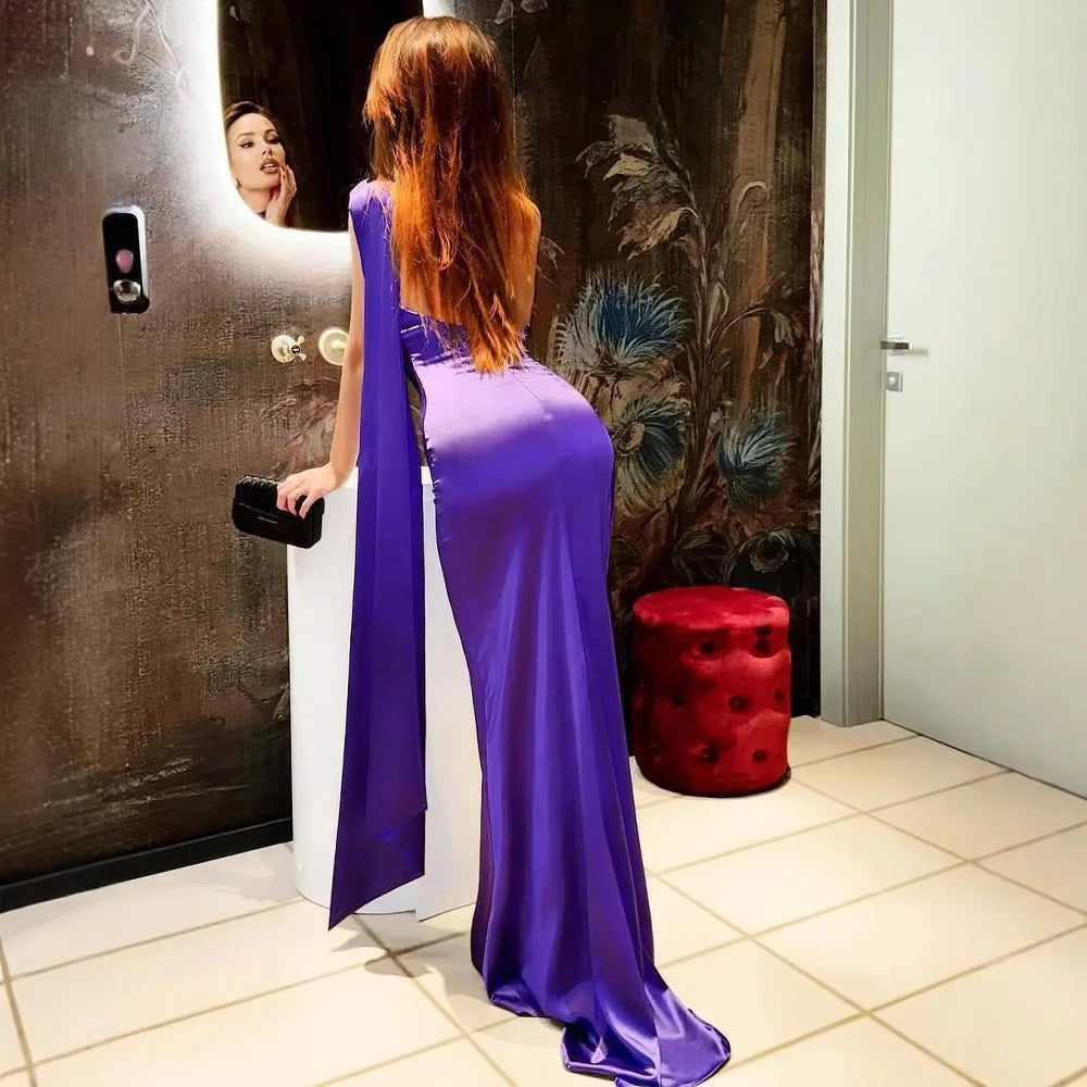 Robe dos nu dos nu en satin pour femme