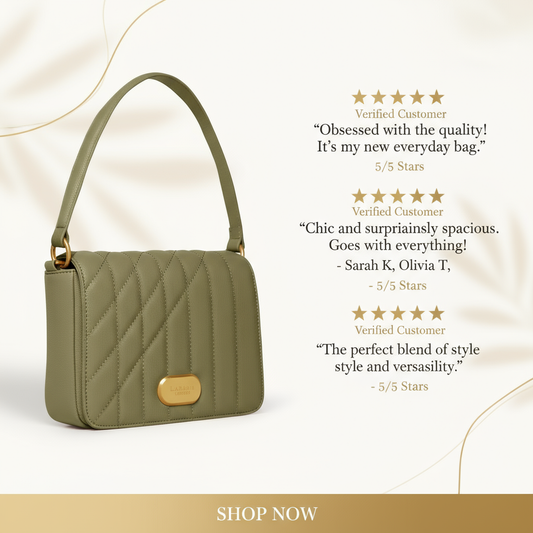 Iris Shoulder Bag Banner with Customer Testimonials